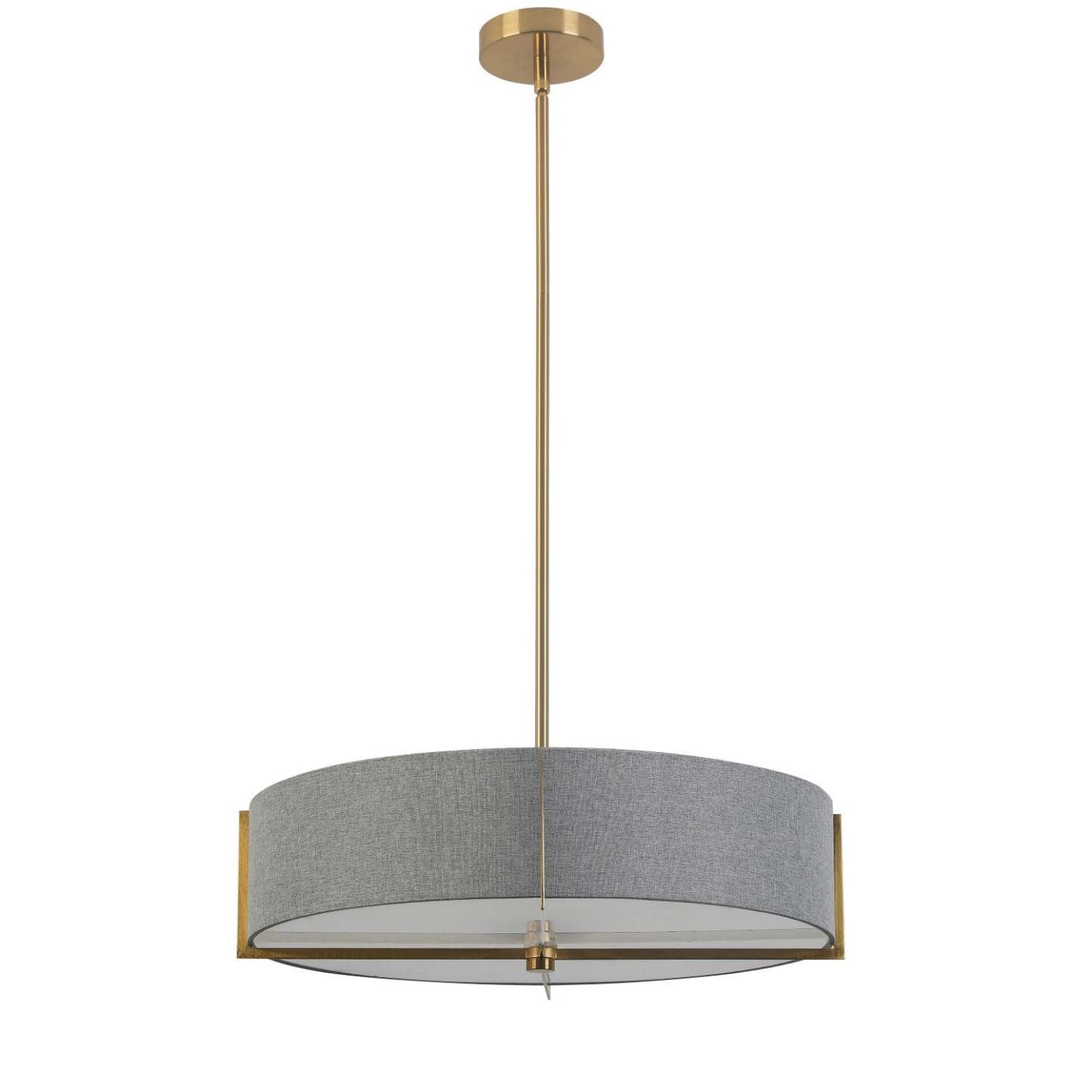 Dainolite Preston 4 Light Pendant 21 Dia Aged Brass Grey Shade Lamp|Luminaire suspendu Preston de Dainolite de 21 po de diamètre avec abat-jour gris, fini laiton vieilli et 4 ampoules