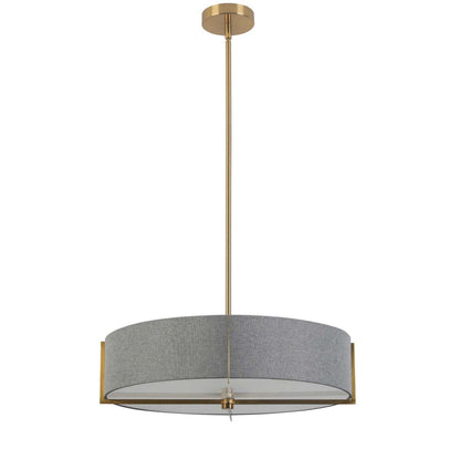 Dainolite Preston 4 Light Pendant 21 Dia Aged Brass Grey Shade Lamp|Luminaire suspendu Preston de Dainolite de 21 po de diamètre avec abat-jour gris, fini laiton vieilli et 4 ampoules