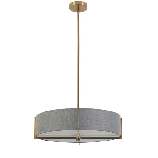 Dainolite Preston 4 Light Pendant 21 Dia Aged Brass Grey Shade Lamp|Luminaire suspendu Preston de Dainolite de 21 po de diamètre avec abat-jour gris, fini laiton vieilli et 4 ampoules