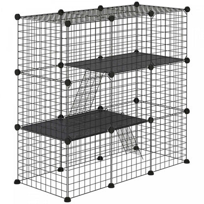 Pawhut Cage Pour Lapins Et Petits Animaux Pour Chinchillas, Parc Pour Animaux Avec Portes Et Rampes