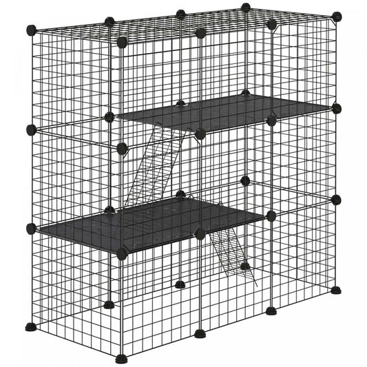 Pawhut Cage Pour Lapins Et Petits Animaux Pour Chinchillas, Parc Pour Animaux Avec Portes Et Rampes