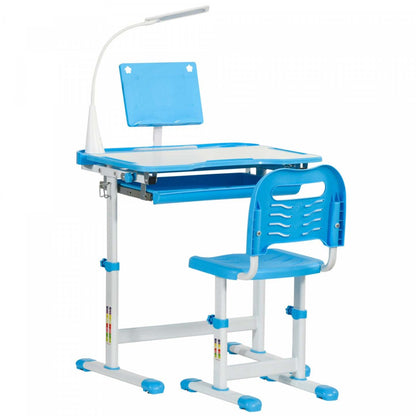 Qaba Ensemble De Bureau Et Chaise Pour Enfants Avec Bureau Inclinable, Lampe A LED, Boite A Stylos