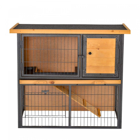 Pawhut Clapier pour Lapin Maison pour Animaux Cage pour Lapin Habitat pour Petits Animaux avec Toit Ouvrable en Asphalte pour Extérieur|Pawhut Clapier Bois-métal pour Lapin Surélevé Cage de Lapin Cage pour Petits Animaux avec Plateau Co