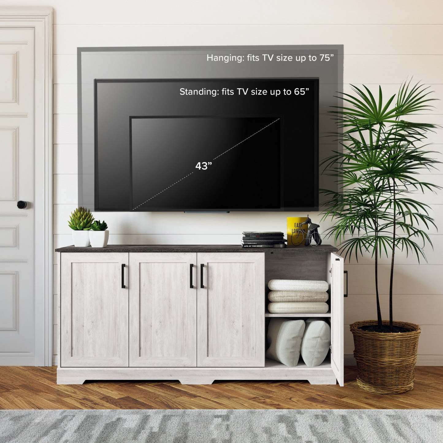 Prepac Rustic Ridge 4-Door Console Buffet - Washed White|Console Rustic Ridge de Prepac à 4 portes - blanc délavé