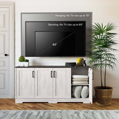 Prepac Rustic Ridge 4-Door Console Buffet - Washed White|Console Rustic Ridge de Prepac à 4 portes - blanc délavé