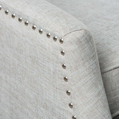 Fauteuil inclinable Wescott en tissu d'apparence lin avec pattes en bois et garniture cloutée - Gris antique | Fauteuil Inclinable Wescott En Tissu aspect lin Avec Pieds En Bois Et Bordure Clouée - Gris Antique