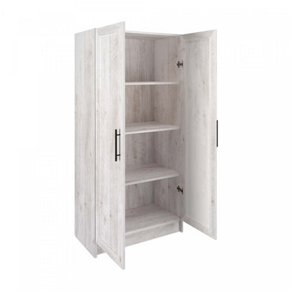 Armoire de rangement Elite Accent avec portes à panneaux et 3 tablettes - Blanc rustique |Armoire d'appoint de rangement Elite avec portes à panneaux et 3 tablettes - blanc rustique