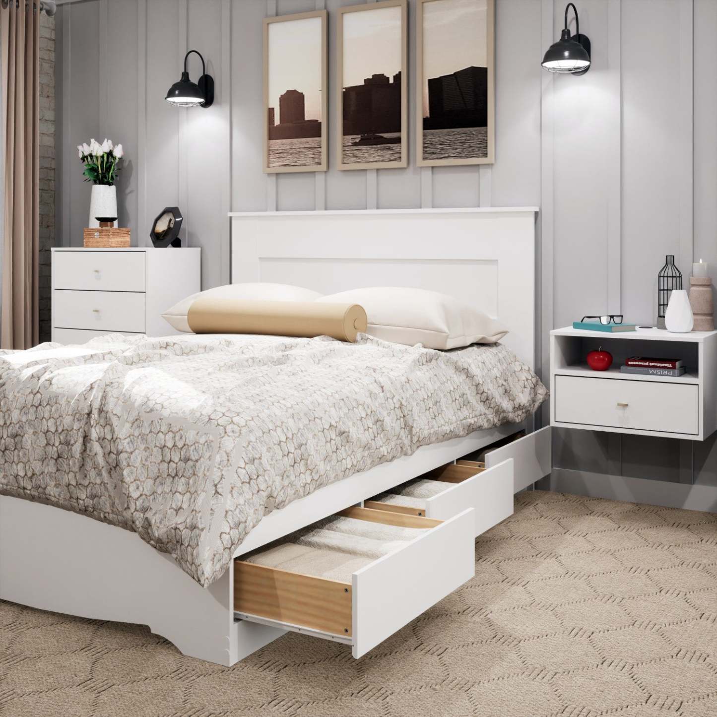 Queen Flat Panel Headboard - White|Tête de lit à panneau plat pour grand lit - blanche