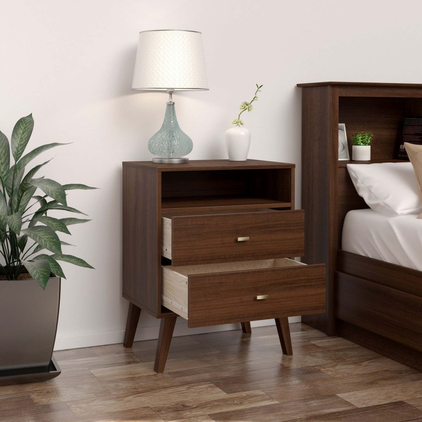 Milo 2-Drawer Tall Nightstand - Cherry|Table de nuit haute Milo à 2 tiroirs - cerisier