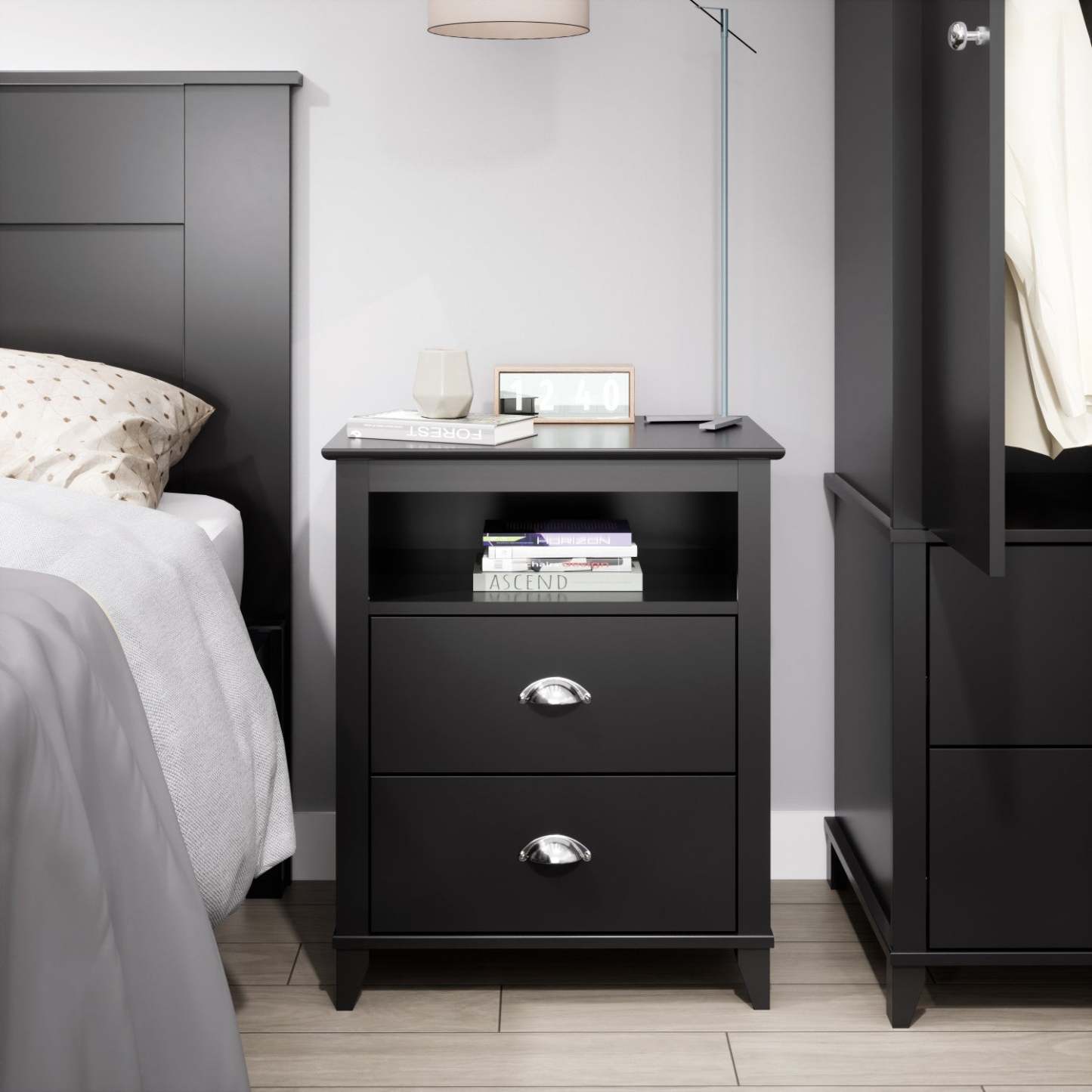 Yaletown 2-Drawer Tall Nightstand - Black|Table de nuit haute Yaletown à 2 tiroirs - noire