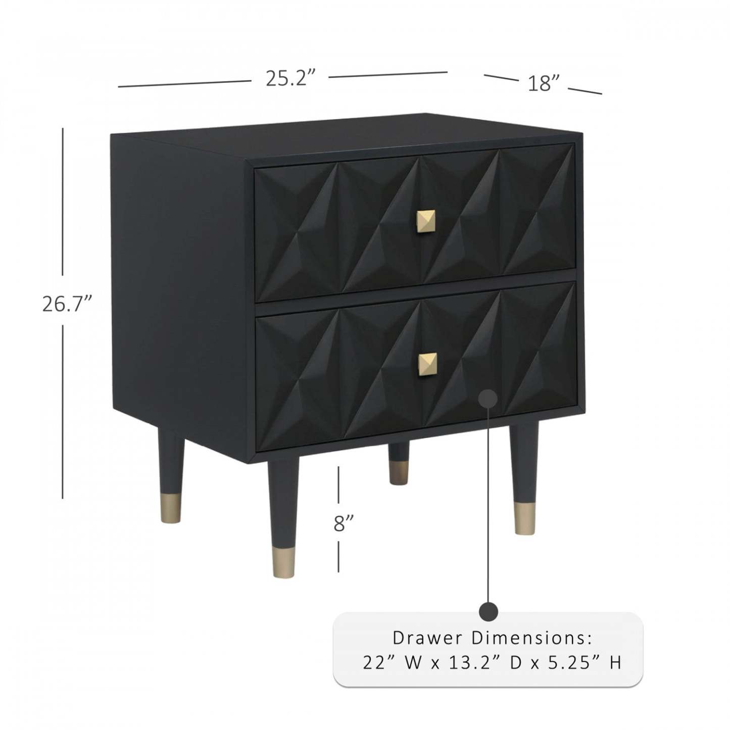 Geo 2-Drawer Textured Nightstand - Black|Table de nuit Geo texturée à 2 tiroirs - noire