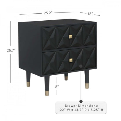 Geo 2-Drawer Textured Nightstand - Black|Table de nuit Geo texturée à 2 tiroirs - noire