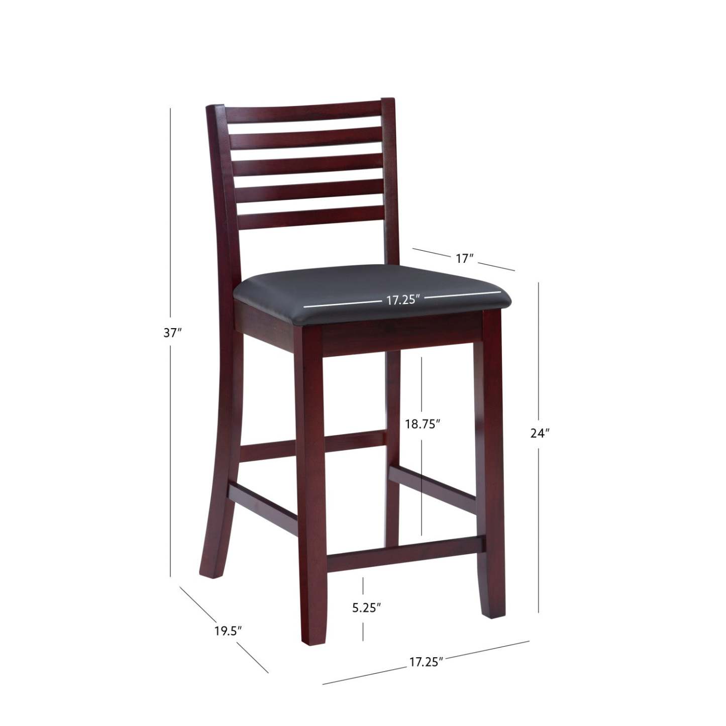 Torino Faux Leather Ladder Back Counter-Height Tabouret - Merlot|Tabouret Torino de hauteur comptoir en similicuir avec dossier en échelle - merlot
