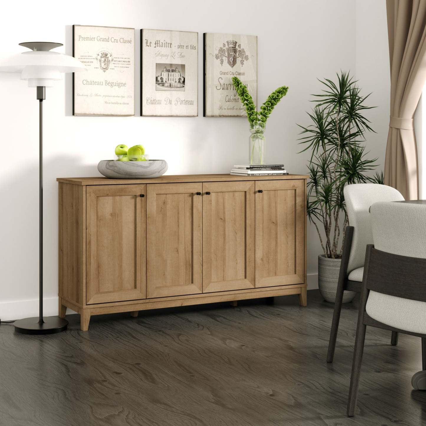 Prepac Yaletown 4-Door Buffet Console - Chêne naturel|Console Yaletown de Prepac à 4 portes - chêne naturel