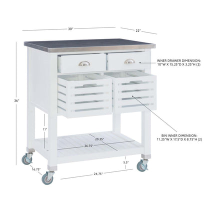 Robbin Wood Kitchen Bar Cart Storage - White|Chariot-bar de rangement Robbin en bois pour la cuisine - blanc