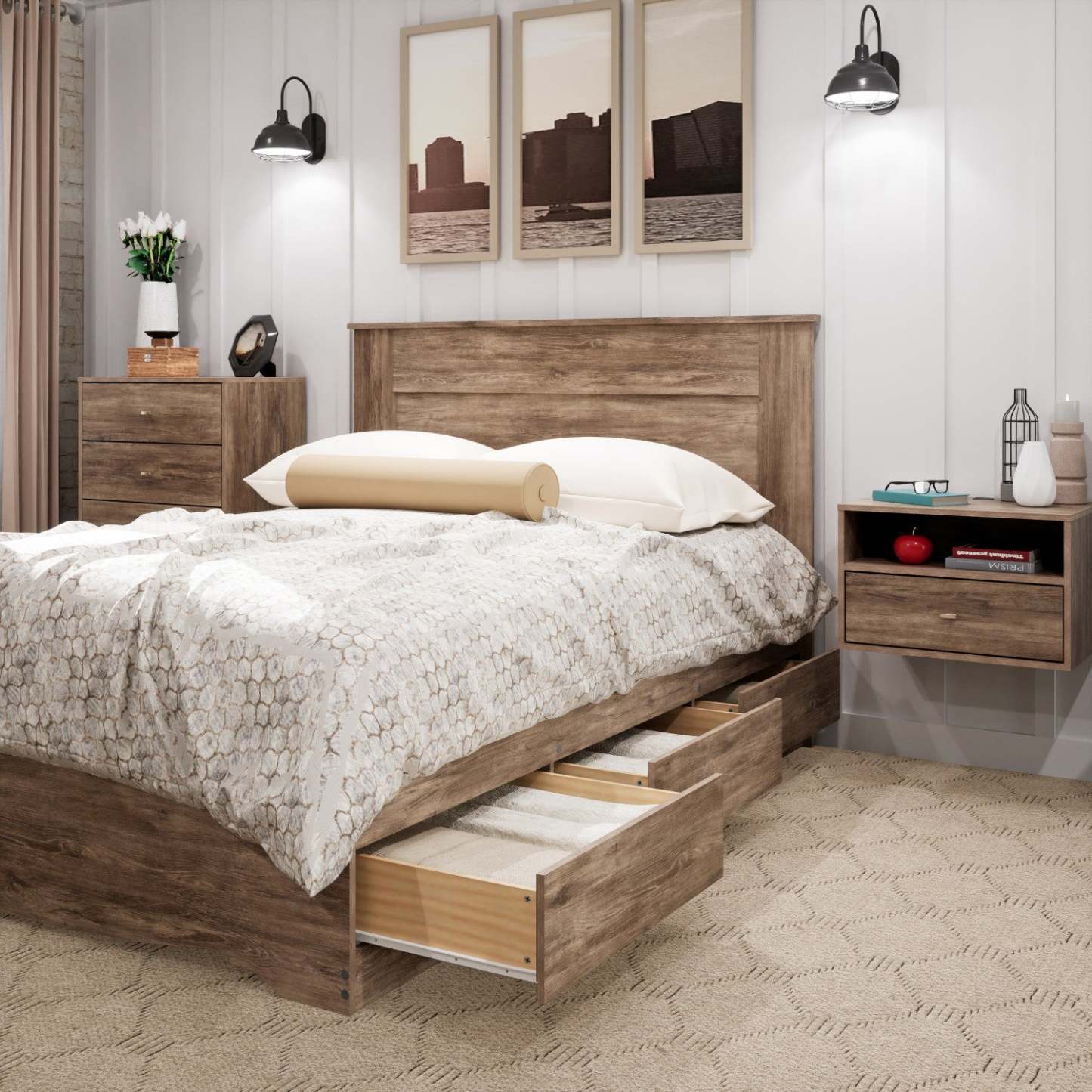 Tête de lit Queen Flat Panel - Drifted Grey|Tête de lit à panneau plat pour grand lit - gris délavé