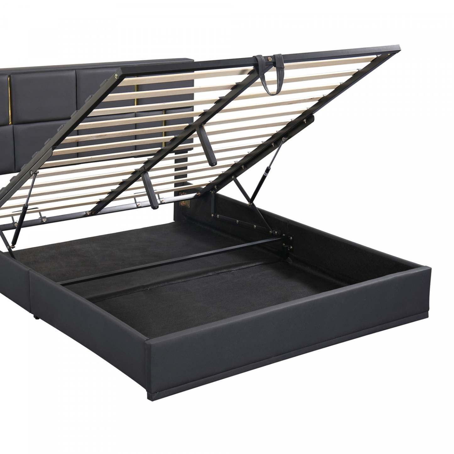 Nicole Ensemble De Chambre 2 Pièces Avec Lit Plateforme Tapissé Et Banc Coffre, Taille Queen, Noir