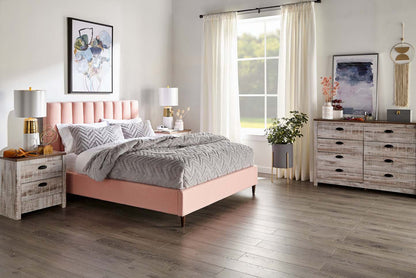 Kort &amp; Co. Lit plateforme rembourré Rain en tissu rose, capitonné - King Size | Lit plateforme rembourré Rain de Kort &amp; Co. en tissu rose capitonné - format très grand lit