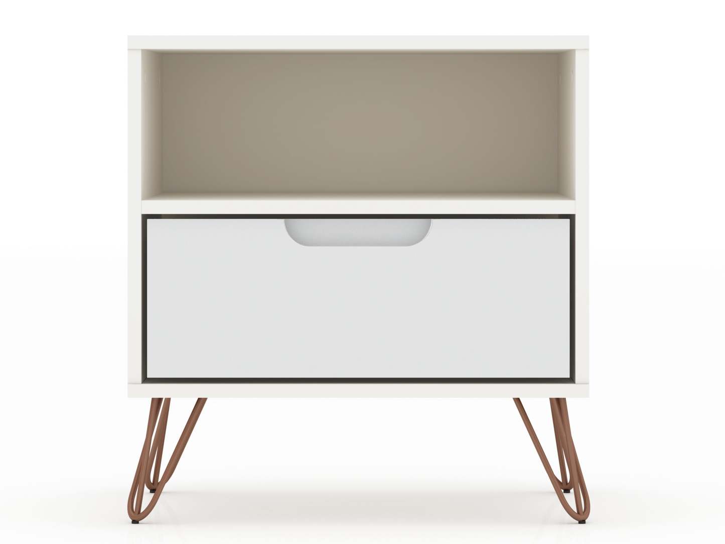 Manhattan Comfort Rockefeller Mid-Century Modern Nightstand with Drawer - White|Table de nuit Rockefeller de Manhattan Comfort de style moderne du milieu du 20e siècle avec tiroir - blanche