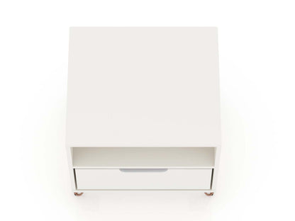 Manhattan Comfort Rockefeller Mid-Century Modern Nightstand with Drawer - White|Table de nuit Rockefeller de Manhattan Comfort de style moderne du milieu du 20e siècle avec tiroir - blanche