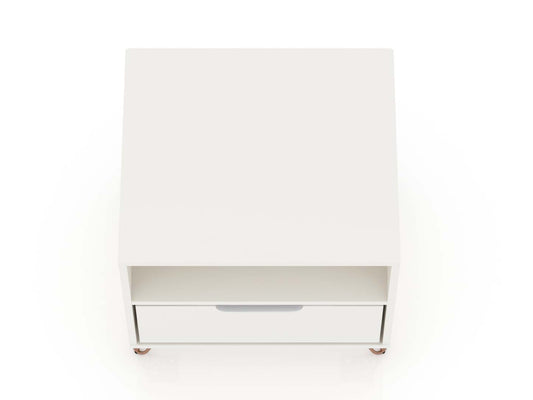 Manhattan Comfort Rockefeller Mid-Century Modern Nightstand with Drawer - White|Table de nuit Rockefeller de Manhattan Comfort de style moderne du milieu du 20e siècle avec tiroir - blanche
