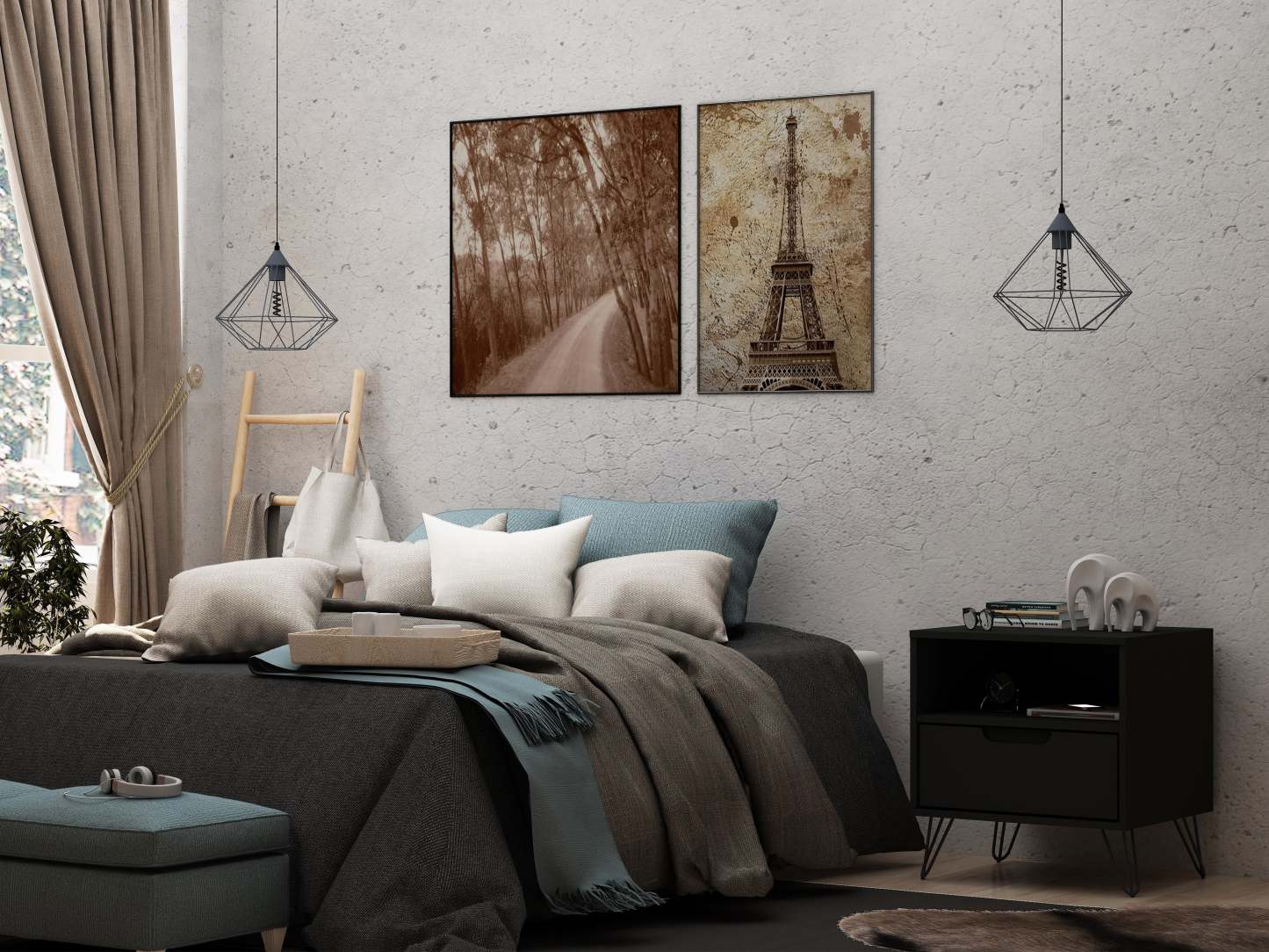 Manhattan Comfort Rockefeller Mid-Century Modern Nightstand with Drawer - Black|Table de nuit Rockefeller de Manhattan Comfort de style moderne du milieu du 20e siècle avec tiroir - noire