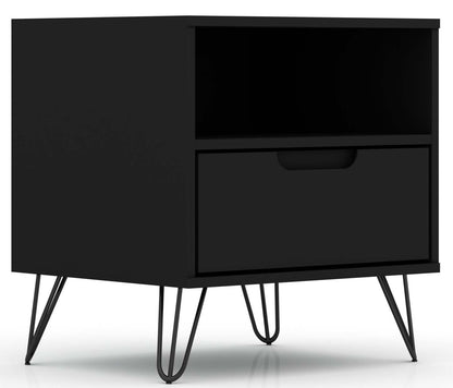 Manhattan Comfort Rockefeller Mid-Century Modern Nightstand with Drawer - Black|Table de nuit Rockefeller de Manhattan Comfort de style moderne du milieu du 20e siècle avec tiroir - noire
