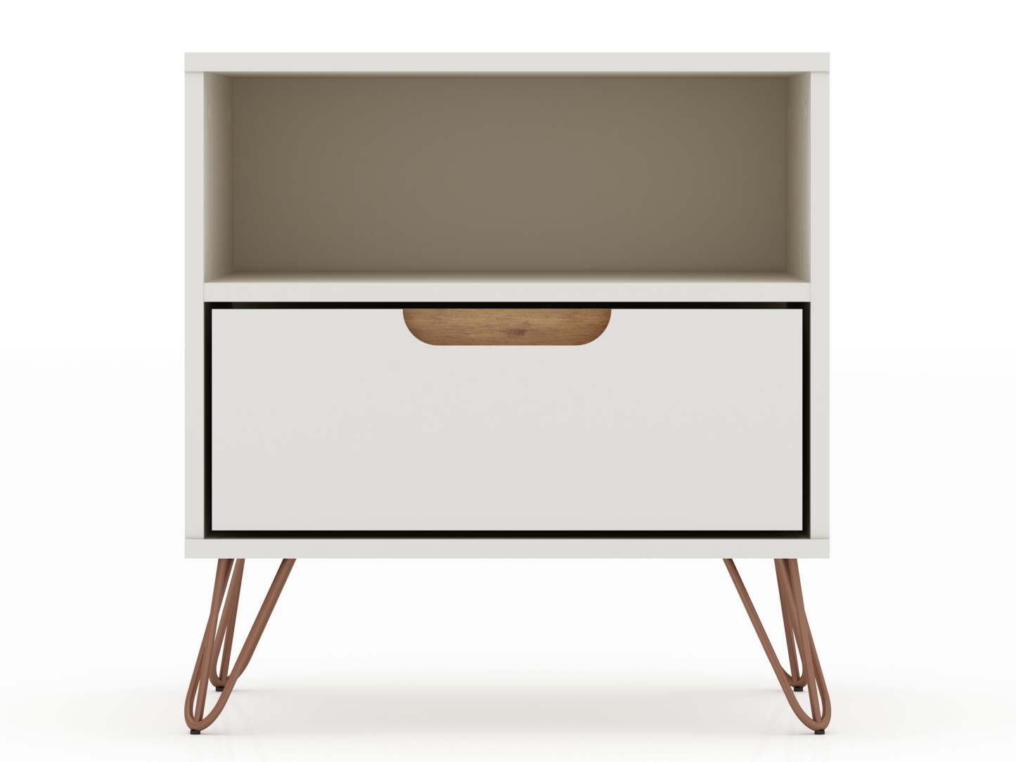 Manhattan Comfort Rockefeller Mid-Century Modern Nightstand with Drawer - Off White &amp; Natural|Table de nuit Rockefeller de Manhattan Comfort de style moderne du milieu du 20e siècle avec tiroir - blanc cassé et naturel