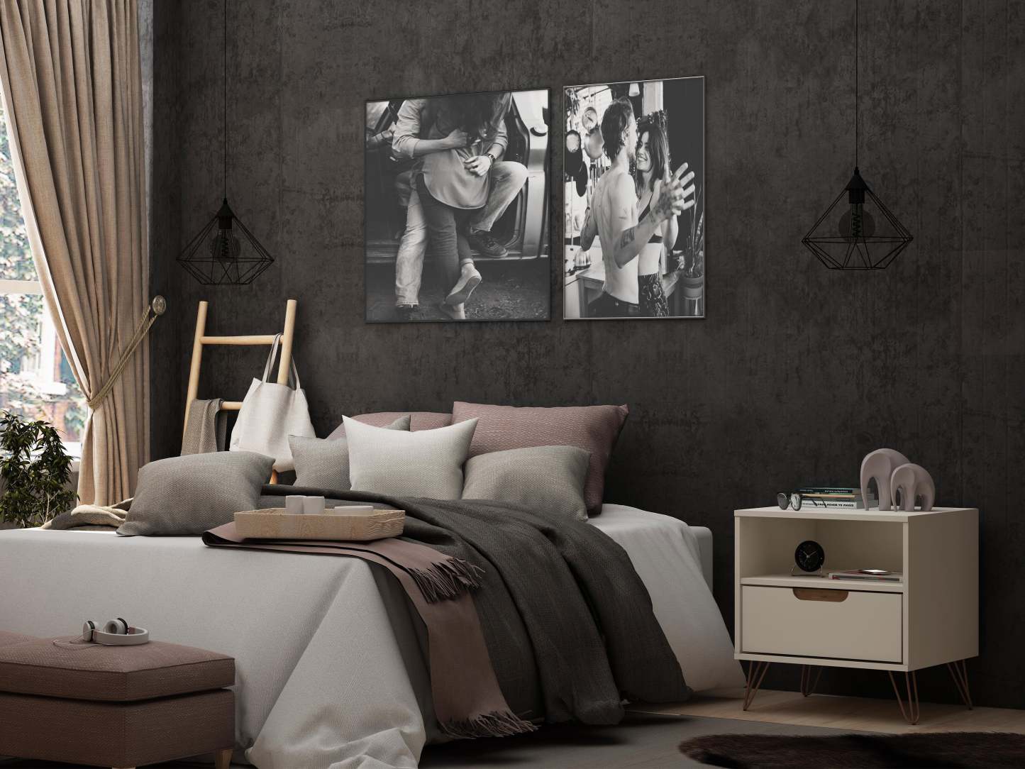 Manhattan Comfort Rockefeller Mid-Century Modern Nightstand with Drawer - Off White &amp; Natural|Table de nuit Rockefeller de Manhattan Comfort de style moderne du milieu du 20e siècle avec tiroir - blanc cassé et naturel