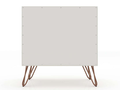 Manhattan Comfort Rockefeller Mid-Century Modern Nightstand with Drawer - Off White &amp; Natural|Table de nuit Rockefeller de Manhattan Comfort de style moderne du milieu du 20e siècle avec tiroir - blanc cassé et naturel