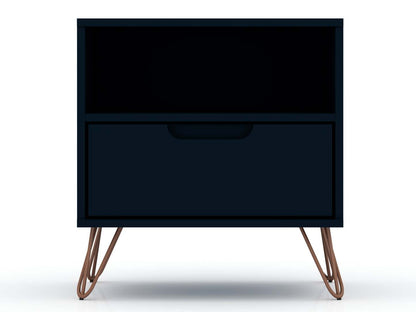 Manhattan Comfort Rockefeller Mid-Century Modern Nightstand with Drawer - Tatiana Midnight Blue|Table de nuit Rockefeller de Manhattan Comfort de style moderne du milieu du 20e siècle avec tiroir - bleu minuit Tatiana