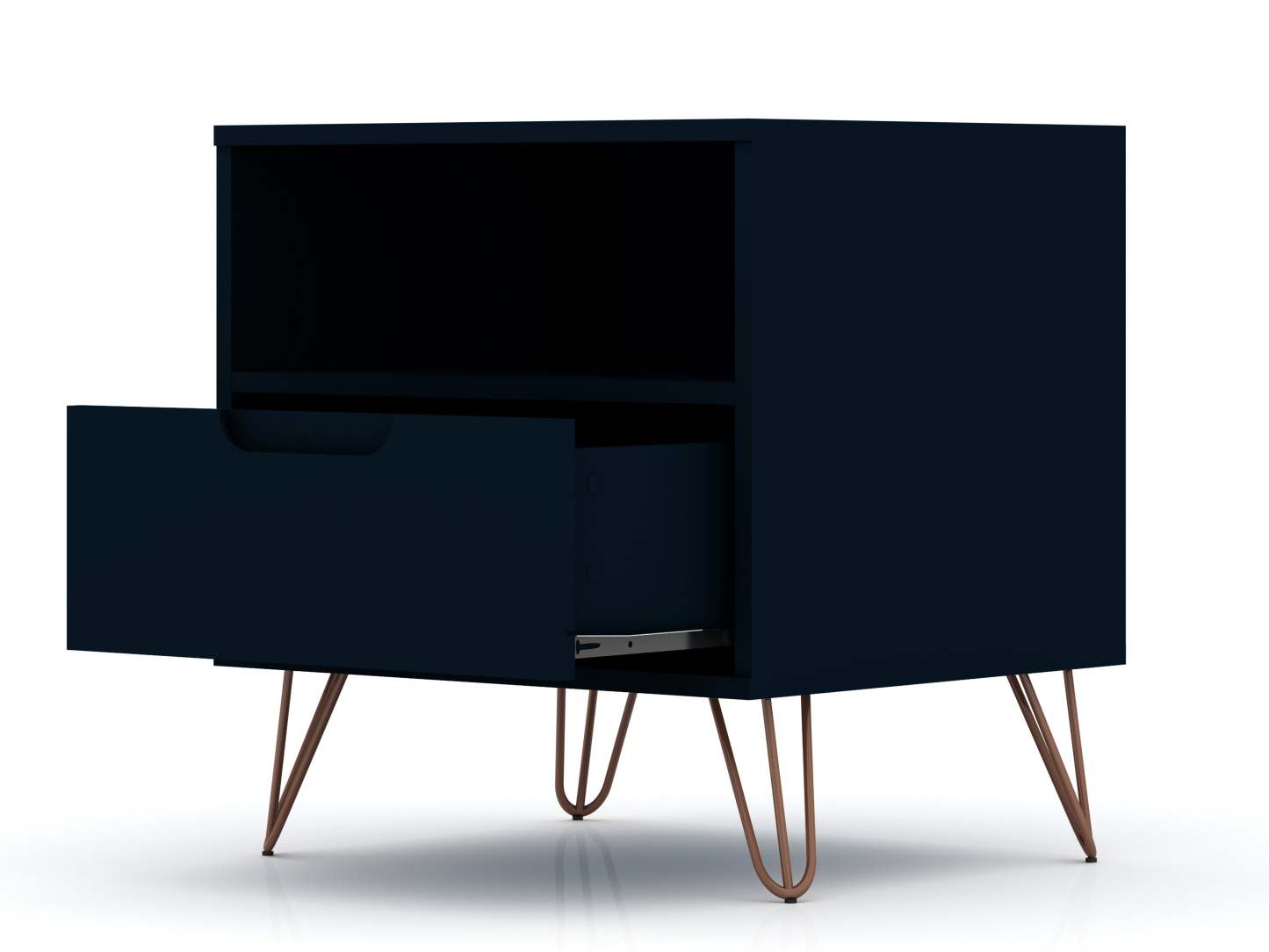 Manhattan Comfort Rockefeller Mid-Century Modern Nightstand with Drawer - Tatiana Midnight Blue|Table de nuit Rockefeller de Manhattan Comfort de style moderne du milieu du 20e siècle avec tiroir - bleu minuit Tatiana