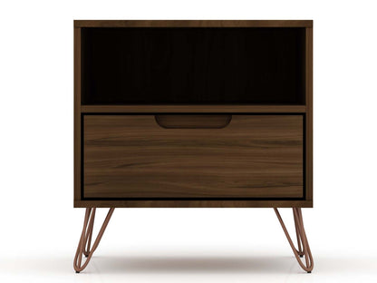 Manhattan Comfort Rockefeller Mid-Century Modern Nightstand with Drawer - Brown|Table de nuit Rockefeller de Manhattan Comfort de style moderne du milieu du 20e siècle avec tiroir - brune