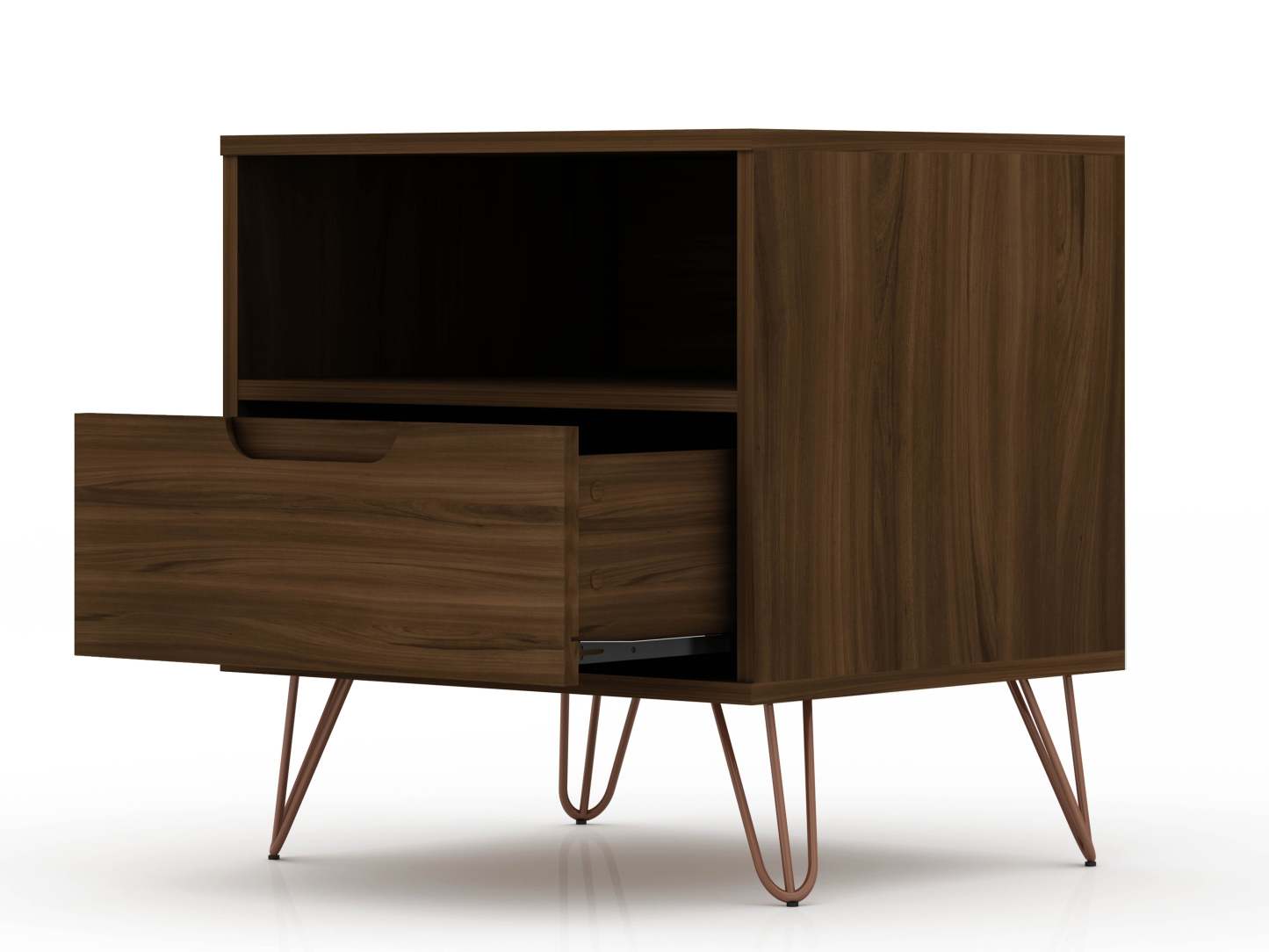 Manhattan Comfort Rockefeller Mid-Century Modern Nightstand with Drawer - Brown|Table de nuit Rockefeller de Manhattan Comfort de style moderne du milieu du 20e siècle avec tiroir - brune