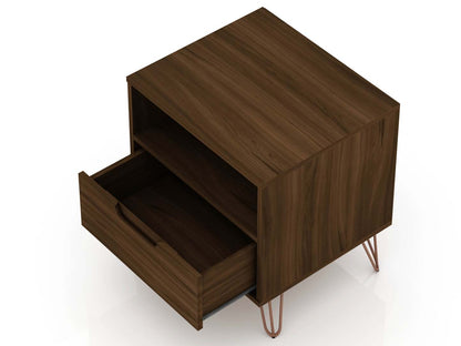 Manhattan Comfort Rockefeller Mid-Century Modern Nightstand with Drawer - Brown|Table de nuit Rockefeller de Manhattan Comfort de style moderne du milieu du 20e siècle avec tiroir - brune