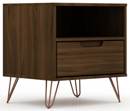 Manhattan Comfort Rockefeller Mid-Century Modern Nightstand with Drawer - Brown|Table de nuit Rockefeller de Manhattan Comfort de style moderne du milieu du 20e siècle avec tiroir - brune