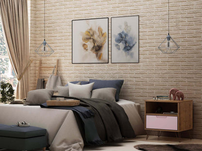 Manhattan Comfort Rockefeller Mid-Century Modern Nightstand with Drawer - Natural &amp; Rose Pink|Table de nuit Rockefeller de Manhattan Comfort de style moderne du milieu du 20e siècle avec tiroir - naturelle et rose