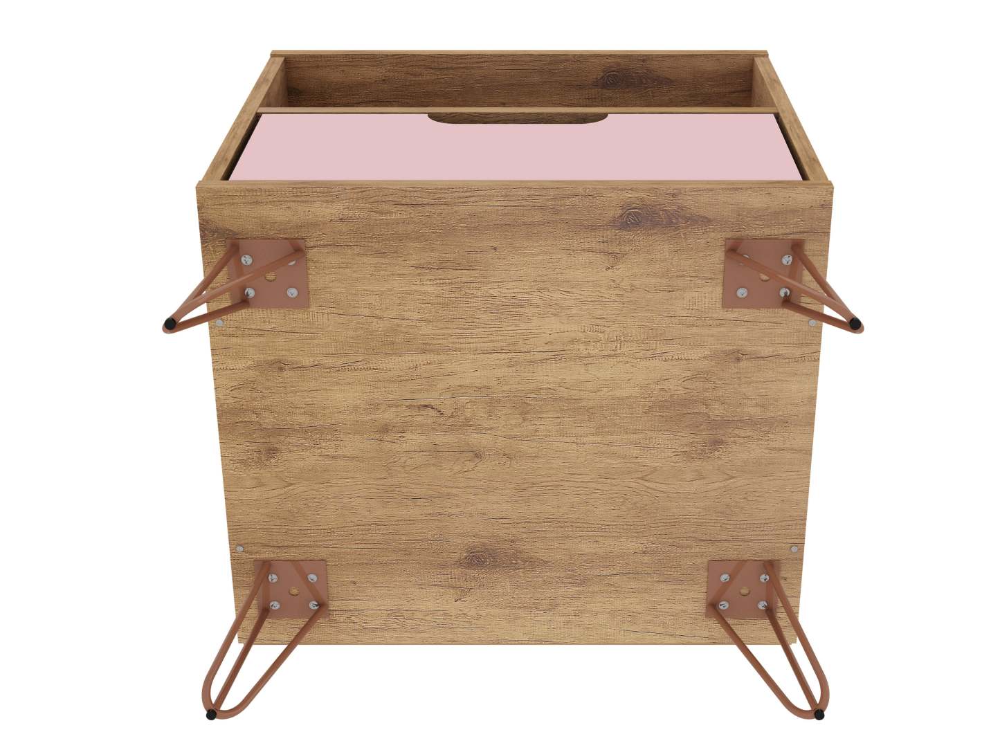 Manhattan Comfort Rockefeller Mid-Century Modern Nightstand with Drawer - Natural &amp; Rose Pink|Table de nuit Rockefeller de Manhattan Comfort de style moderne du milieu du 20e siècle avec tiroir - naturelle et rose