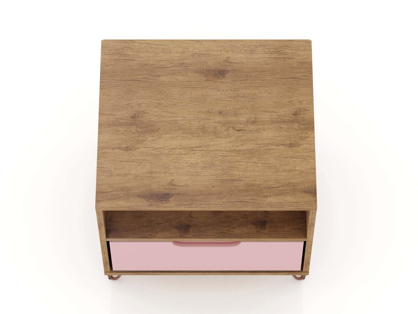 Manhattan Comfort Rockefeller Mid-Century Modern Nightstand with Drawer - Natural &amp; Rose Pink|Table de nuit Rockefeller de Manhattan Comfort de style moderne du milieu du 20e siècle avec tiroir - naturelle et rose