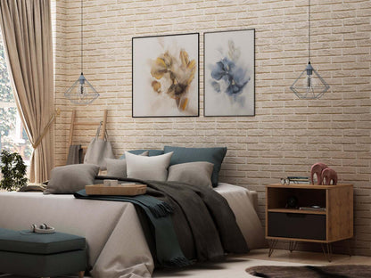 Manhattan Comfort Rockefeller Mid-Century Modern Nightstand with Drawer - Natural &amp; Textured Grey|Table de nuit Rockefeller de Manhattan Comfort de style moderne du milieu du 20e siècle avec tiroir - naturel et gris texturé