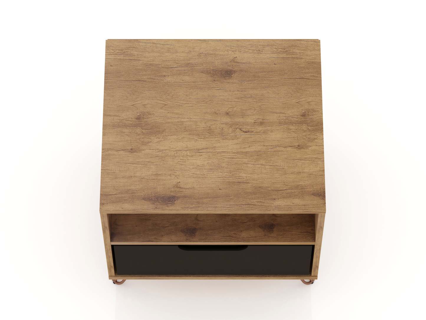 Manhattan Comfort Rockefeller Mid-Century Modern Nightstand with Drawer - Natural &amp; Textured Grey|Table de nuit Rockefeller de Manhattan Comfort de style moderne du milieu du 20e siècle avec tiroir - naturel et gris texturé