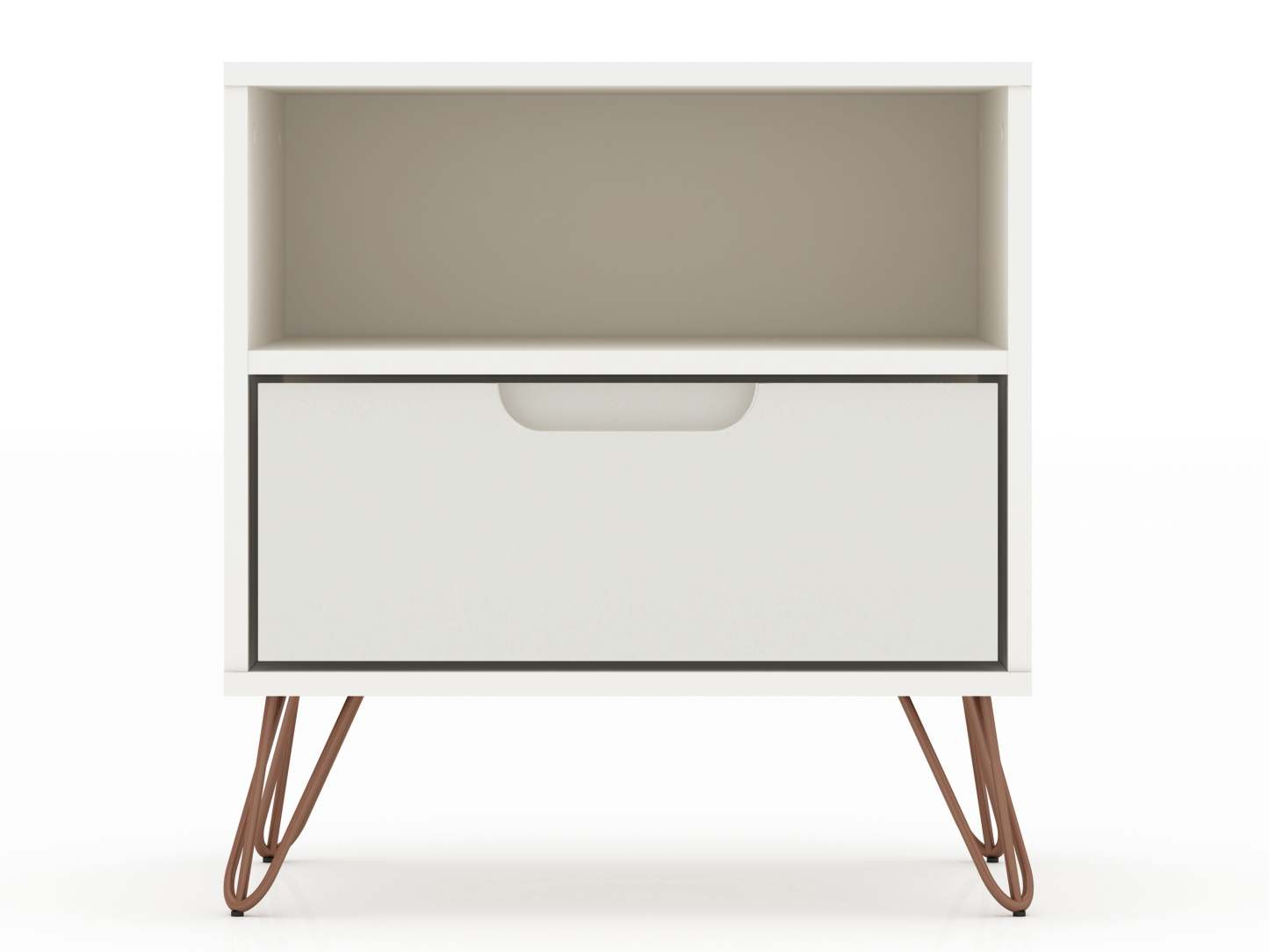 Manhattan Comfort Rockefeller Mid-Century Modern Nightstand with Drawer - Off White|Table de nuit Rockefeller de Manhattan Comfort de style moderne du milieu du 20e siècle avec tiroir - blanc cassé