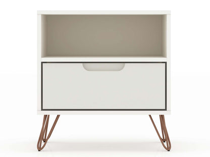 Manhattan Comfort Rockefeller Mid-Century Modern Nightstand with Drawer - Off White|Table de nuit Rockefeller de Manhattan Comfort de style moderne du milieu du 20e siècle avec tiroir - blanc cassé