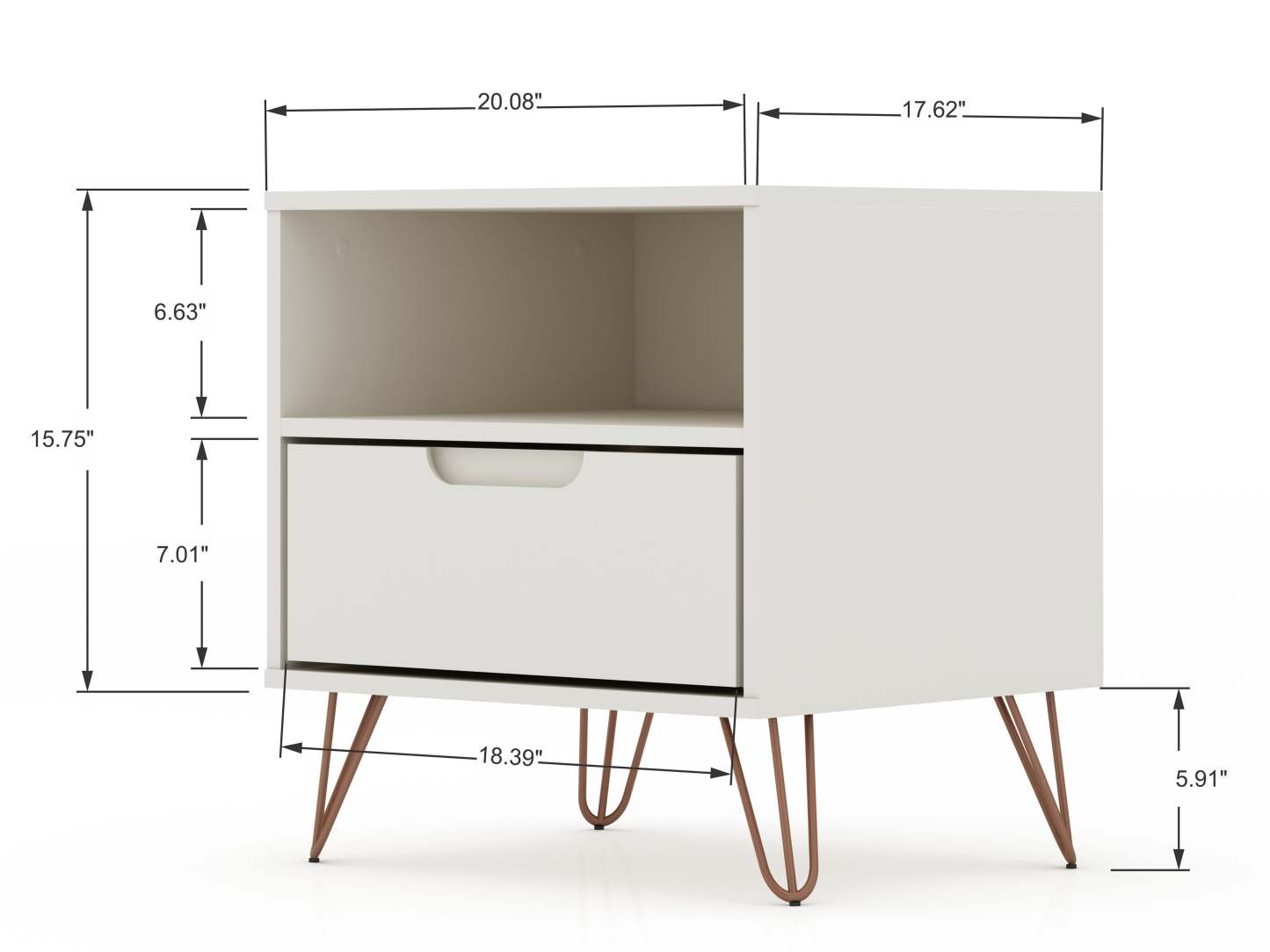 Manhattan Comfort Rockefeller Mid-Century Modern Nightstand with Drawer - Off White|Table de nuit Rockefeller de Manhattan Comfort de style moderne du milieu du 20e siècle avec tiroir - blanc cassé