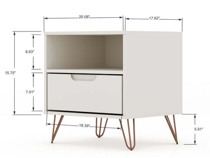 Manhattan Comfort Rockefeller Mid-Century Modern Nightstand with Drawer - Off White|Table de nuit Rockefeller de Manhattan Comfort de style moderne du milieu du 20e siècle avec tiroir - blanc cassé