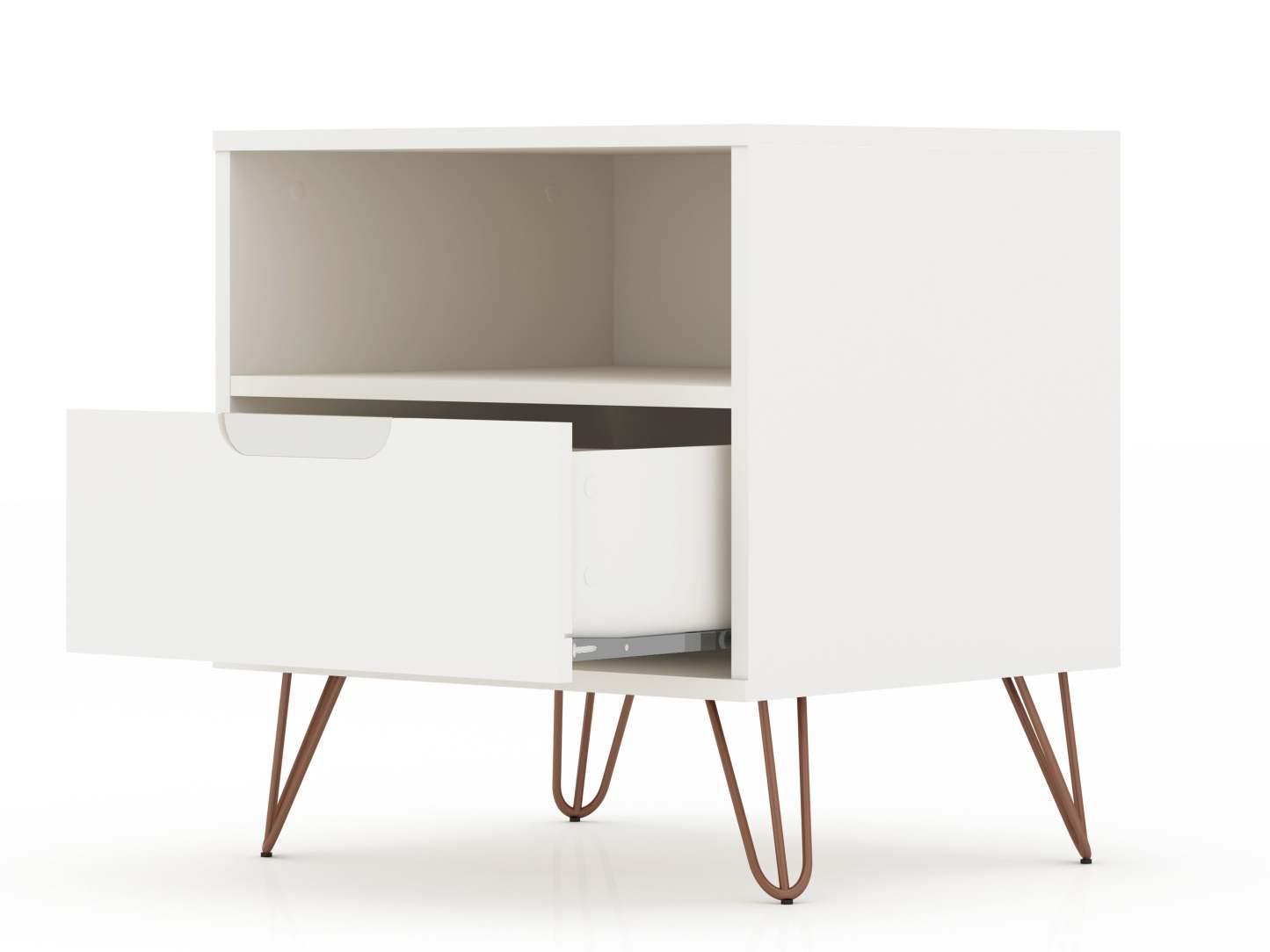 Manhattan Comfort Rockefeller Mid-Century Modern Nightstand with Drawer - Off White|Table de nuit Rockefeller de Manhattan Comfort de style moderne du milieu du 20e siècle avec tiroir - blanc cassé