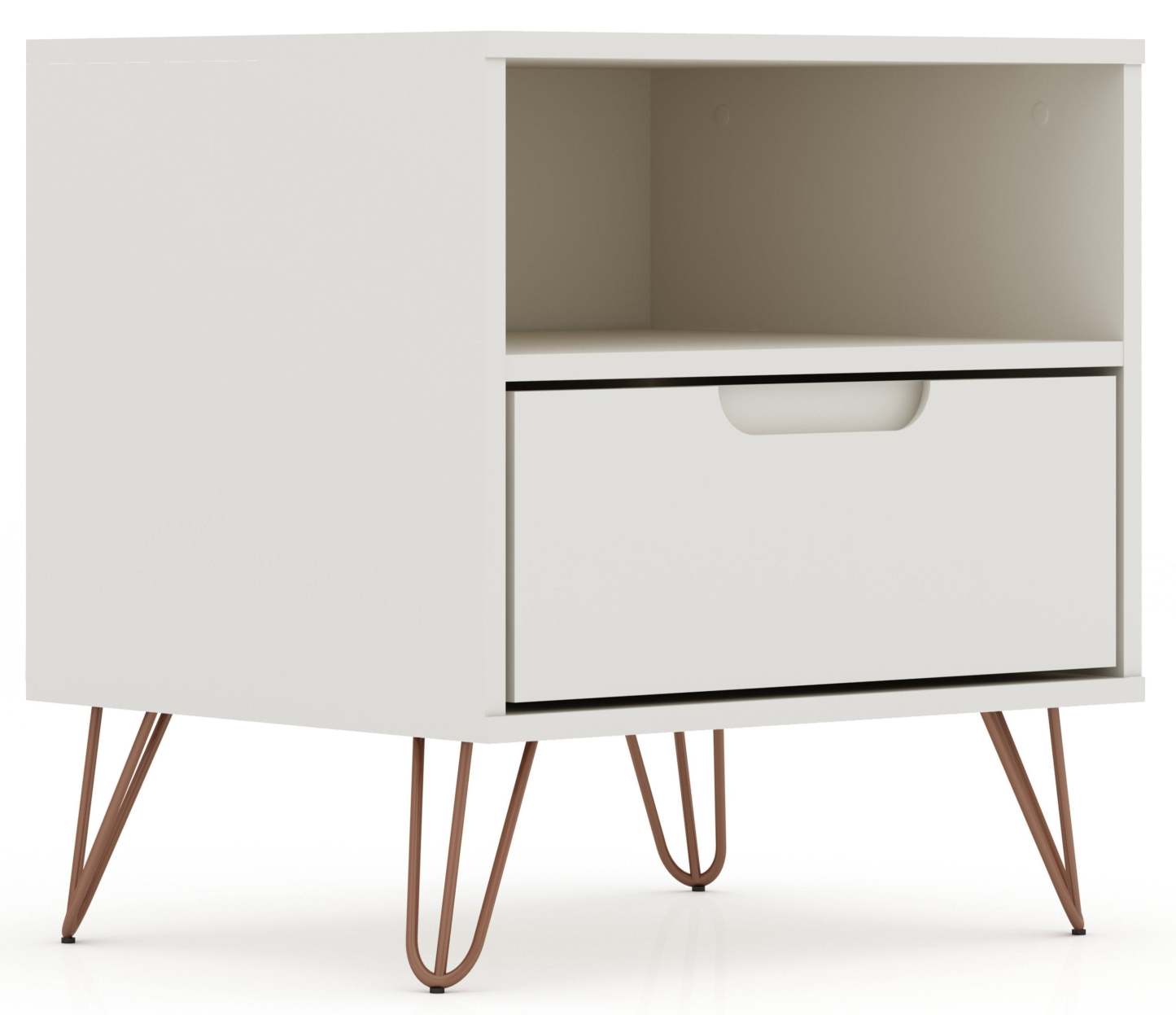 Manhattan Comfort Rockefeller Mid-Century Modern Nightstand with Drawer - Off White|Table de nuit Rockefeller de Manhattan Comfort de style moderne du milieu du 20e siècle avec tiroir - blanc cassé