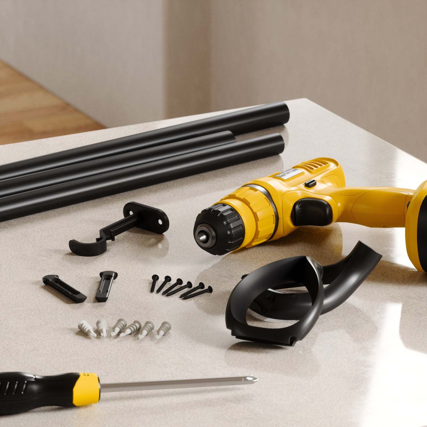 Umbra Loop Noir Mat Extensible 1 Tringle à Rideau - 42-120 | Tringle à rideaux extensible Loop de Umbra noir mat de 1 po - 42 po à 120 po