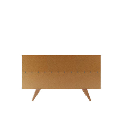 Manhattan Comfort Tudor 53.15" Buffet avec 4 étagères - Blanc &amp; Érable Crème|Desserte Tudor de Manhattan Comfort de 53,15 po avec 4 tablettes - blanche et crème d'érable