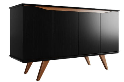 Manhattan Comfort Tudor 53.15" Buffet avec 4 étagères - Noir &amp; Érable Crème|Desserte Tudor de Manhattan Comfort de 53,15 po avec 4 tablettes - noire et crème d'érable